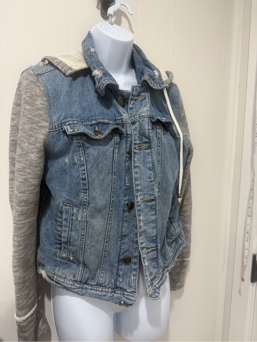 Free People Blue Denim Jacket with Gray Buttons